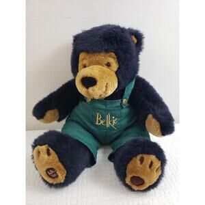 (55) Vintage 2002 Belkie Bear Black Teddy Bear Green Overalls Plush